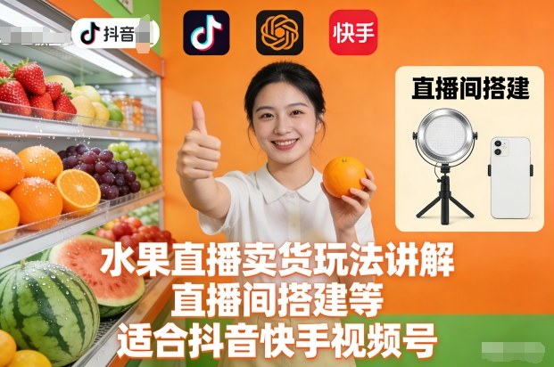 水果直播卖货玩法讲解、直播间搭建等,适合抖音快手视频号-高东资源网