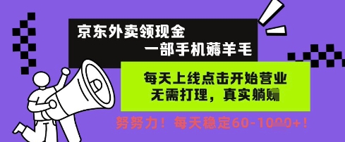 京东外卖领现金，一部手机薅羊毛，每天上线动动手指，无需打理，每天保底60+，每天就是如此轻松【揭秘】-高东资源网