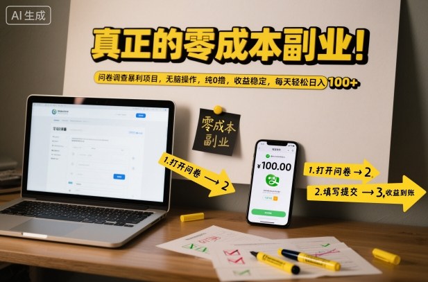 真正的零成本副业!问卷调查暴利项目,无脑操作,纯0撸,收益稳定,每天轻松日入100+【揭秘】-高东资源网