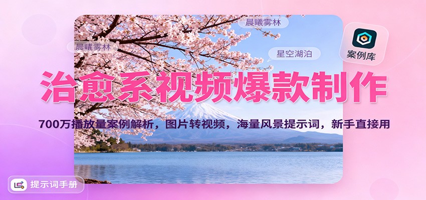 治愈系视频爆款制作,700万播放量案例解析,图片转视频,海量风景提示词,新手直接用-高东资源网