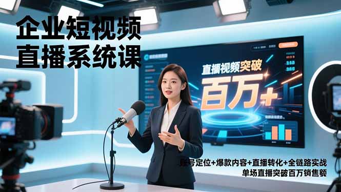 企业短视频直播系统课，账号定位+爆款内容+直播转化+全链路实战，单场直播突破百万销售额-高东资源网