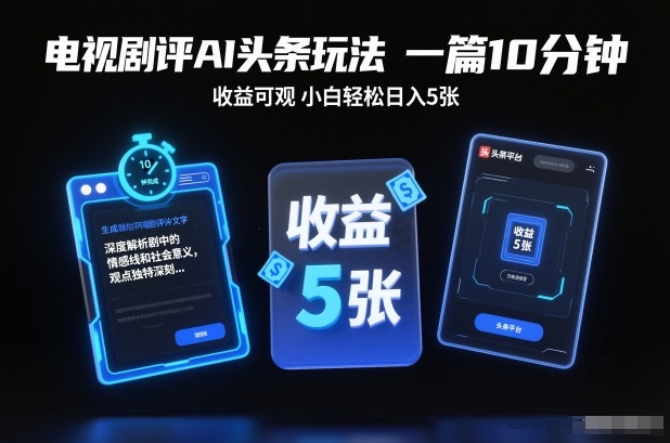 电视剧评AI头条玩法,一篇10分钟,收益可观,小白轻松日入5张+【独家】-高东资源网
