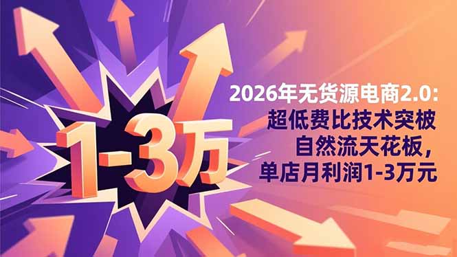 2026年无货源电商2.0【更新】:超低费比技术突破自然流天花板,单店月利润1-3万元-高东资源网