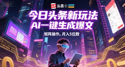 今日头条新玩法，AI一键生成爆文，矩阵操作，月入5位数-高东资源网