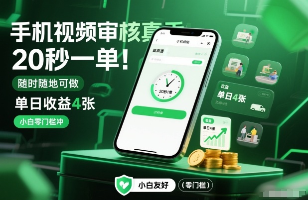 手机视频审核真香！20秒一单，随时随地可做，单日收益4张，小白零门槛冲【揭秘】-高东资源网