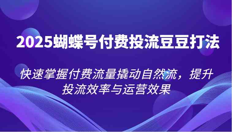 2025蝴蝶号付费投流豆豆打法，快速掌握付费流量撬动自然流，提升投流效率与运营效果-高东资源网