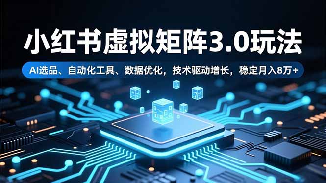 小红书虚拟矩阵3.0玩法,AI选品、自动化工具、数据优化,技术驱动增长,稳定月入8万+-高东资源网