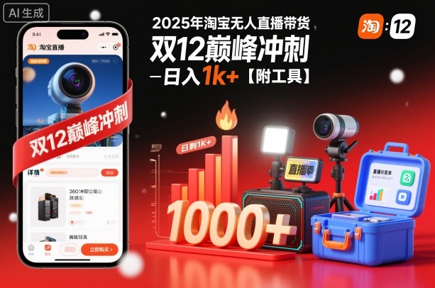 2025年淘宝无人直播带货,冲刺双12,日入1k+【附工具】【揭秘】-高东资源网