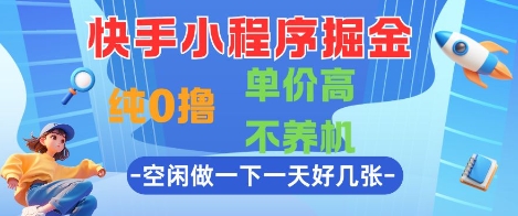 快手小程序掘金，纯0撸，单价高不养机 利用空闲时间做一做，一天好几张【揭秘】-高东资源网