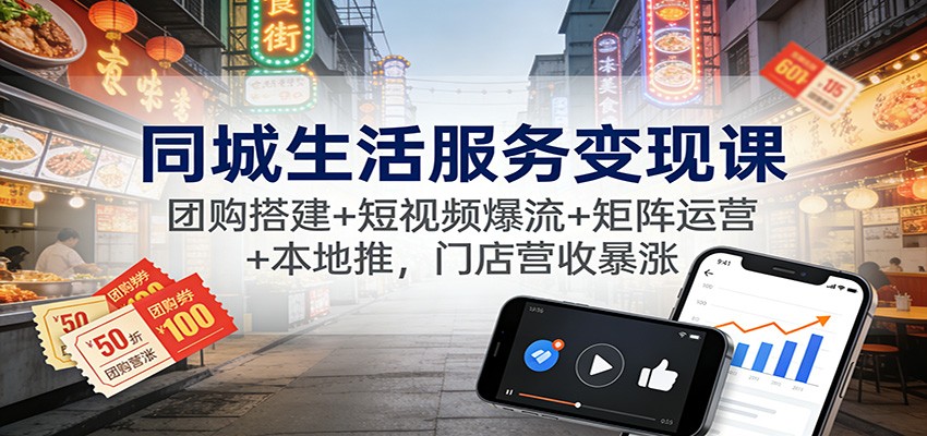 同城生活服务变现课:团购搭建+短视频爆流+矩阵运营+本地推,门店营收暴涨-高东资源网