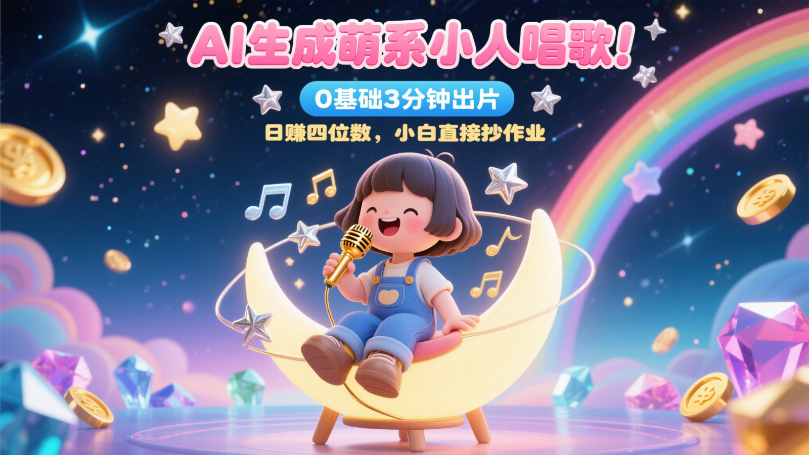 AI生成萌系小人唱歌！0基础3分钟出片，28个作品涨粉9万，日赚四位数，小白直接抄作业-高东资源网