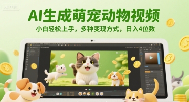 AI生成萌宠动物视频，小白轻松上手，多种变现方式，日入4位数-高东资源网