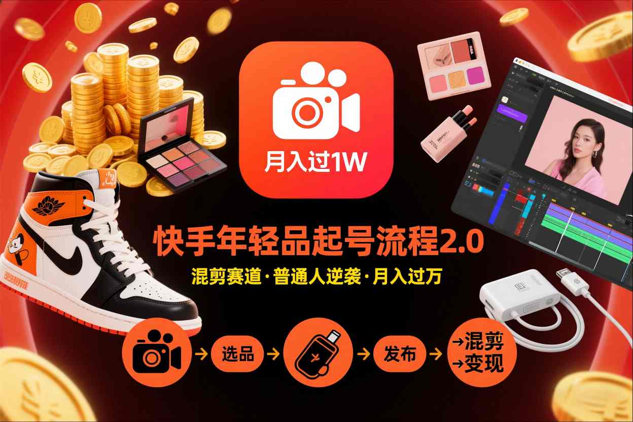快手短视频带货年轻品起号流程2.0，快手年轻品混剪赛道，普通人也能月入过1W-高东资源网