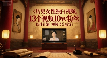 历史女性独白视频，13个视频10w粉丝，伙伴计划，视频号分成等-高东资源网