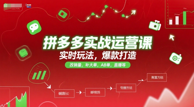 拼多多实战运营课，实时玩法，爆款打造，改销量，补大单，AB单，直播等（更新2025月）-高东资源网