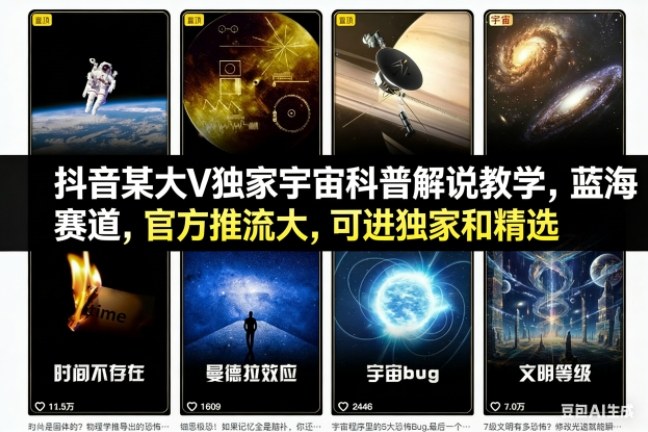 抖音某大V独家宇宙科普解说教学,蓝海赛道,官方推流大,可进独家和精选-高东资源网