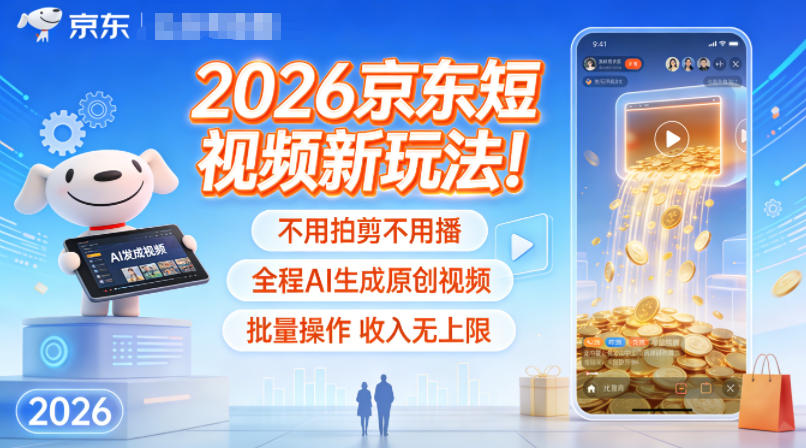 2026京东短视频新玩法！不用拍剪不用播，全程AI生成原创视频，批量操作收入无上限-高东资源网