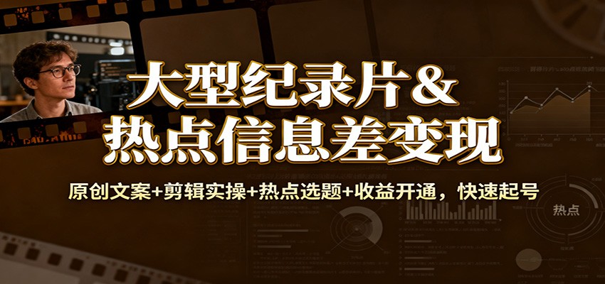 大型纪录片&热点信息差变现：原创文案+剪辑实操+热点选题+收益开通，快速起号-高东资源网