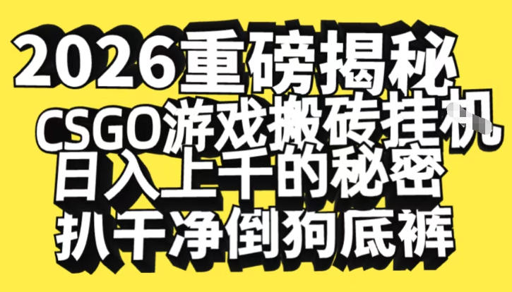 2026开年重磅解密，CSGO游戏搬砖挂G日入1k+的秘密，把倒狗的底裤扒干【揭秘】-高东资源网