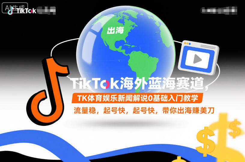 TikTok海外蓝海赛道，TK体育娱乐新闻解说0基础入门教学，流量稳，起号快，带你出海賺美刀-高东资源网