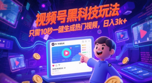 视频号黑科技玩法，只需10秒一键生成热门视频，日入3k+【揭秘】-高东资源网