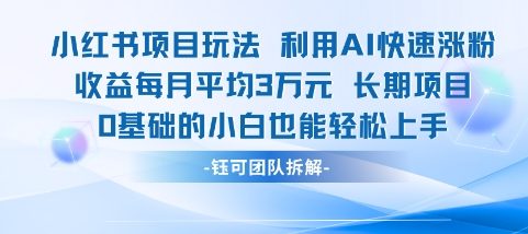 适合小白操作的小红书新项目，利用AI快速涨粉，收益每月平均1W+-高东资源网