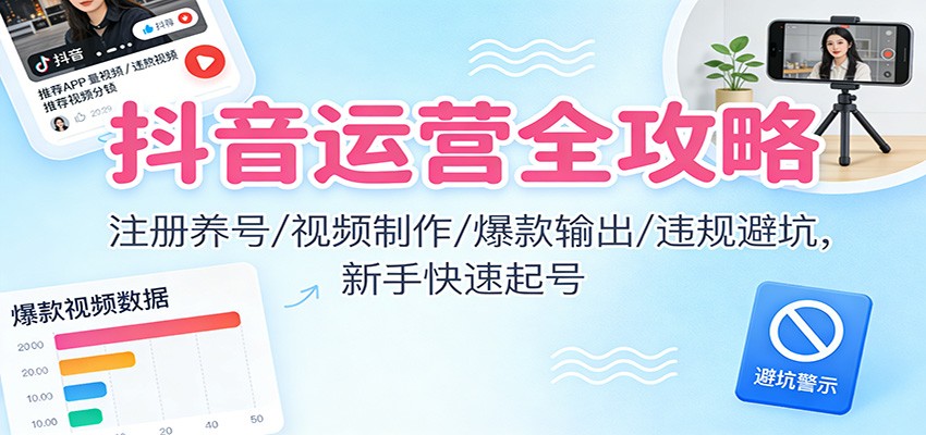 抖音运营全攻略:注册养号/视频制作/爆款输出/违规避坑,新手快速起号-高东资源网