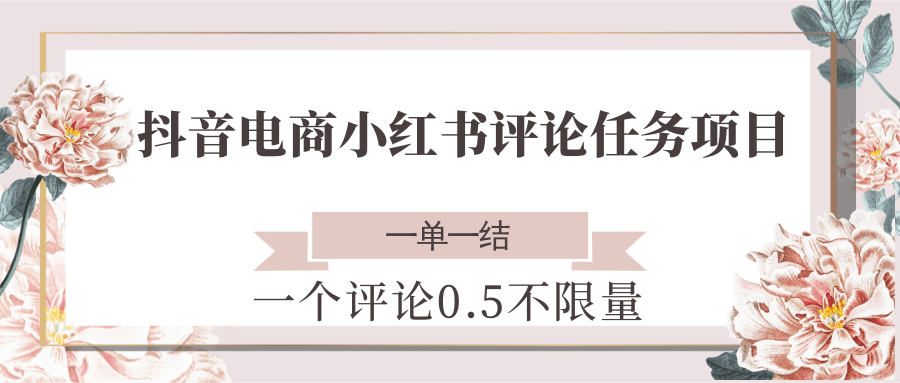 抖音电商小红书评论任务项目，一个评论0.5，一单一结 不限量-高东资源网