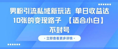 男粉引流私域新玩法，单日收益达10张的变现路子 【适合小白】不封号-高东资源网