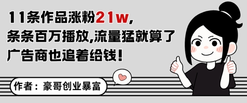 11条作品涨粉21W，条条百W播放，流量猛就算了，广告商也追着给钱-高东资源网