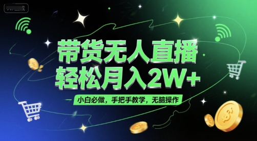 带货无人直播，轻松月入2W+，小白必做，手把手教学，无脑操作(附学习资料)-高东资源网