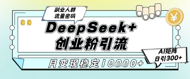 DeepSeek+创业粉精准引流，全新分享课4.0玩法，AI矩阵日引300+，多种变现方式，稳定月入1W-高东资源网