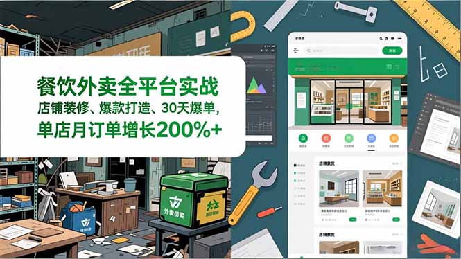 餐饮外卖全平台实战，店铺装修、爆款打造、30天爆单，手把手教学，单店月订单增长200%+-高东资源网