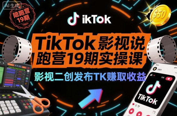 TikTok影视解说陪跑营19期实操课,影视二创发布TK賺取收益,万播收益50美金(更新)-高东资源网