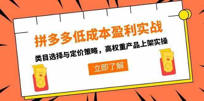 拼多多低成本盈利实战，类目选择与定价策略，高权重产品上架实操-高东资源网