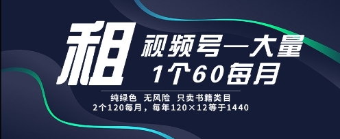 租视频号，一个60每月，2个120.纯绿色、无风险，常年租【揭秘】-高东资源网