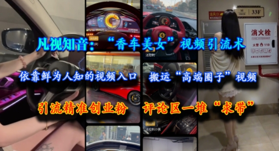 凡视知音：“香车美女”视频引流术，依靠鲜为人知的视频入口，搬运“高端圈子”视频，引流精准创业粉，评论区一堆“求带”-高东资源网