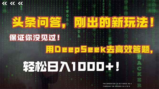 （14957期）头条问答，刚出的新玩法！保证你没见过！结合Deepseek高效答题，轻松日…-高东资源网
