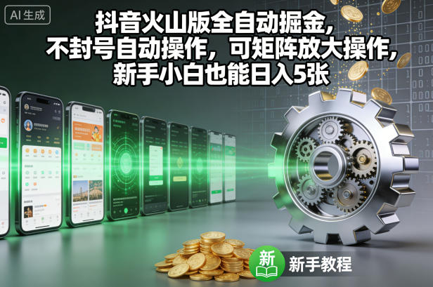 抖音火山版全自动掘金,不封号自动操作,可矩阵放大操作,新手小白也能日入5张【揭秘】-高东资源网