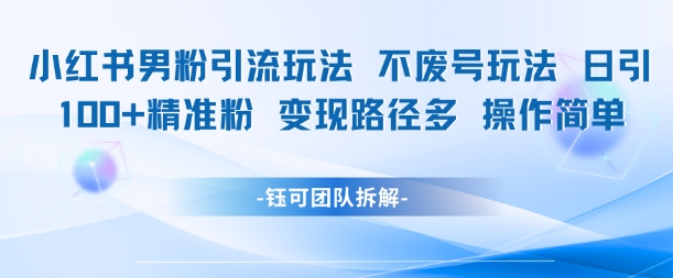 小红书男粉引流玩法不废号玩法日引100男粉变现路径多操作简单-高东资源网