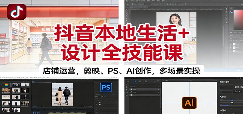 抖音本地生活+设计全技能课：店铺运营，剪映、PS、AI创作，多场景实操-高东资源网
