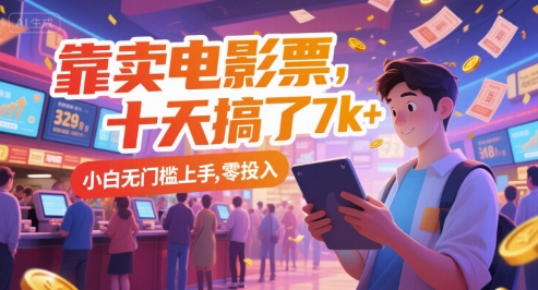 靠卖电影票，十天搞了7k+，小白无门槛上手，零投入【揭秘】-高东资源网