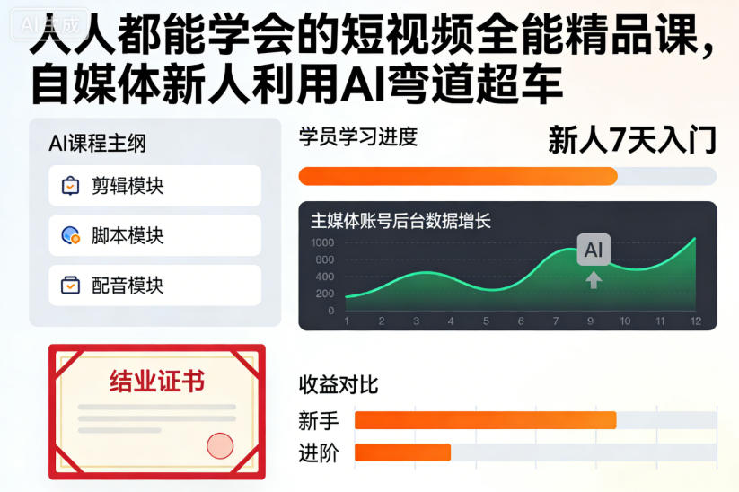 人人都能学会的短视频全能精品课，自媒体新人利用AI弯道超车-高东资源网