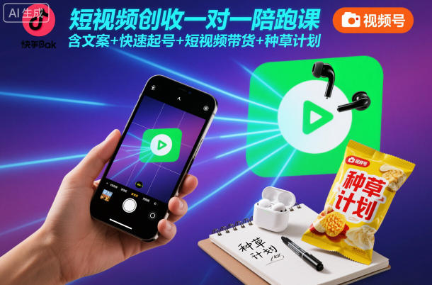 短视频创收一对一陪跑课，含文案+快速起号+短视频带货+种草计划-高东资源网