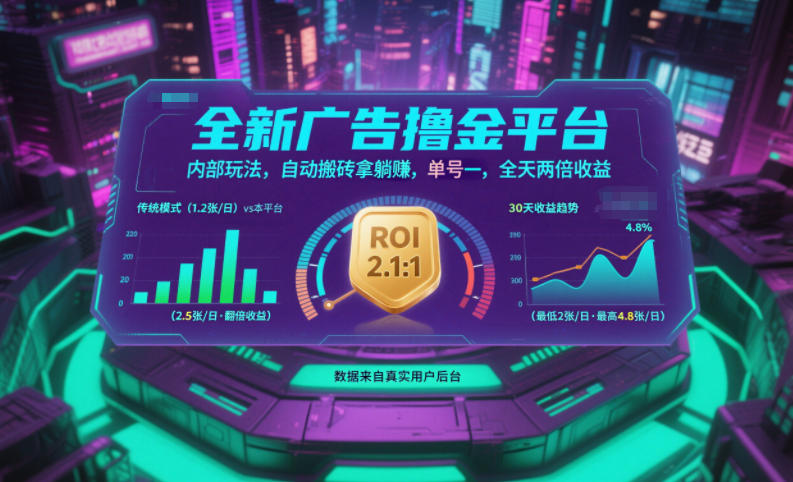 全新广告撸金平台,内部玩法,自动搬砖拿躺賺,单号一天保底2张+,全天两倍收益【揭秘】-高东资源网