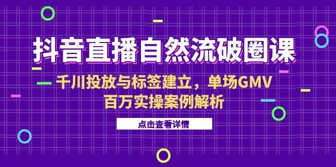 （15136期）抖音直播自然流破圈课-6月，千川投放与标签建立，单场GMV百万实操案例解析-高东资源网