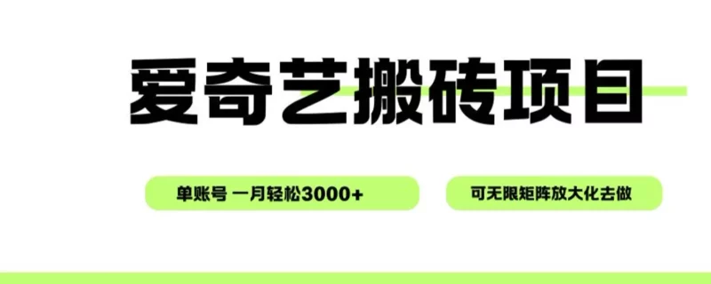 爱奇艺无脑搬砖项目，单账号一月轻松3000+，可无限矩阵去做-高东资源网