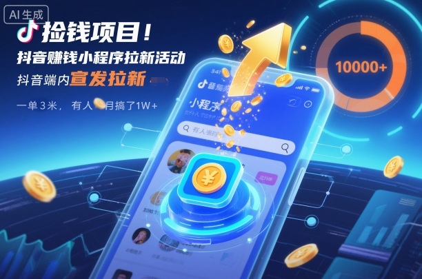 捡钱项目!抖音賺钱小程序拉新活动,抖音端内宣发拉新,一单3米,有人半个月搞了1W+-高东资源网