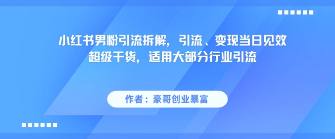 小红书男粉引流拆解，引流、变现当日见效超级干货，适用大部分行业引流-高东资源网