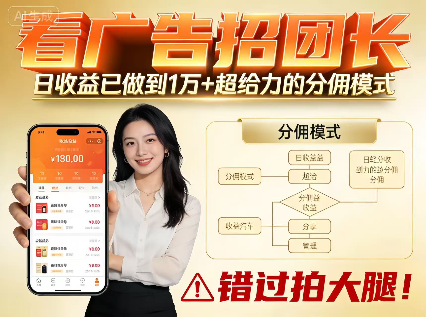 看广告招团长,团队收益已做到日入1万,分佣模式超给力,错过拍大腿-高东资源网